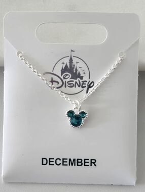 Disney Silver-Tone Mickey Pendant Necklace - Teal Gem